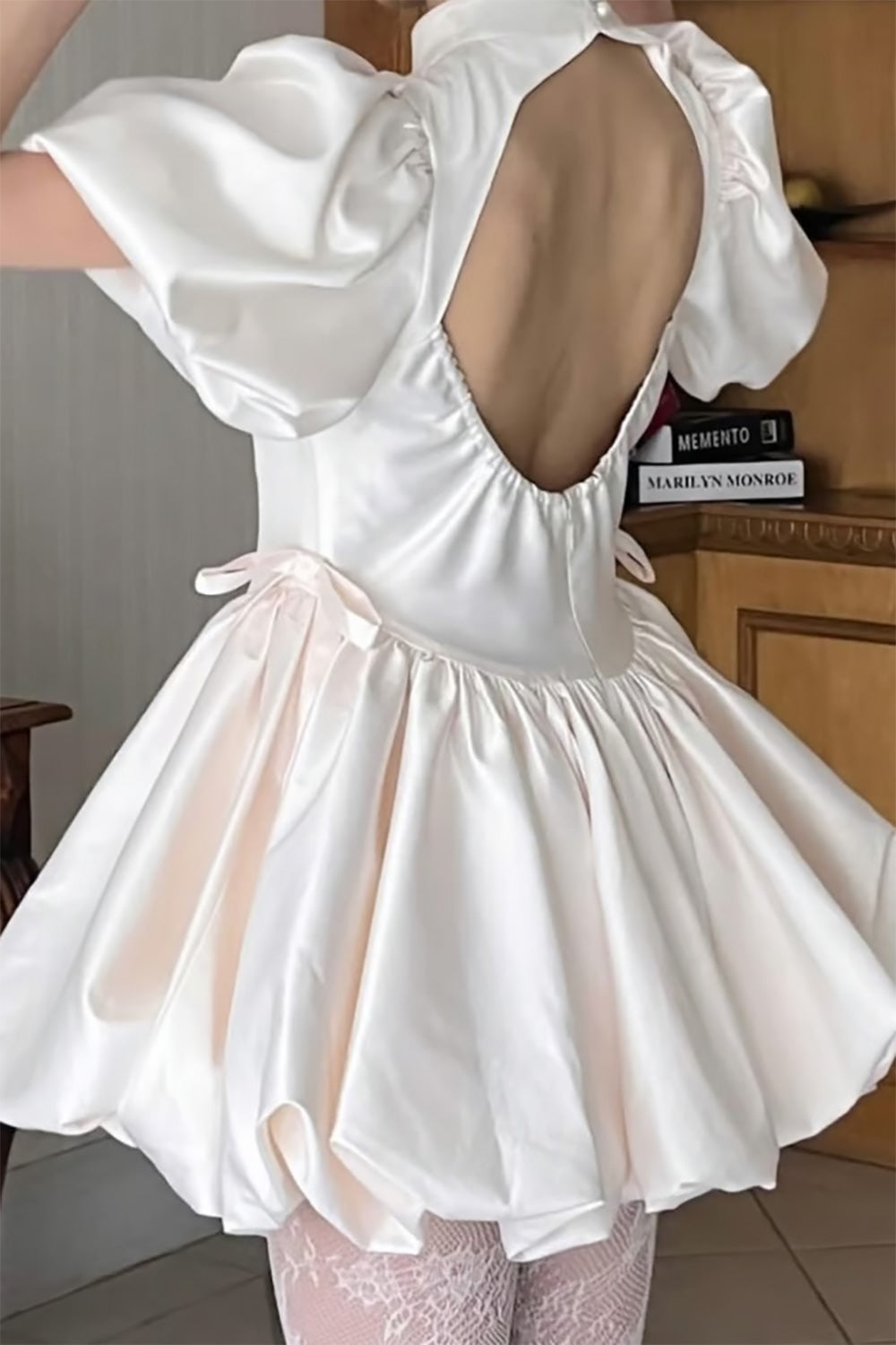 satin balloon peplum mini one-piece(pink)