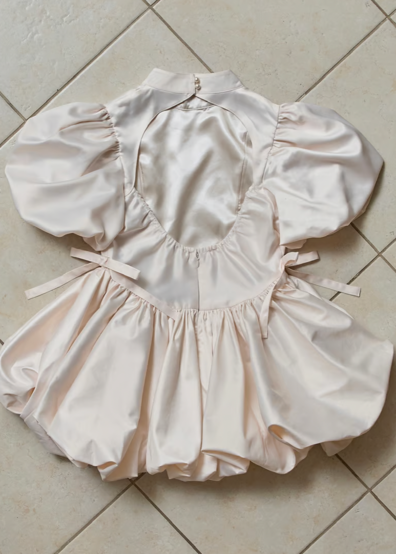 satin balloon peplum mini one-piece(pink)