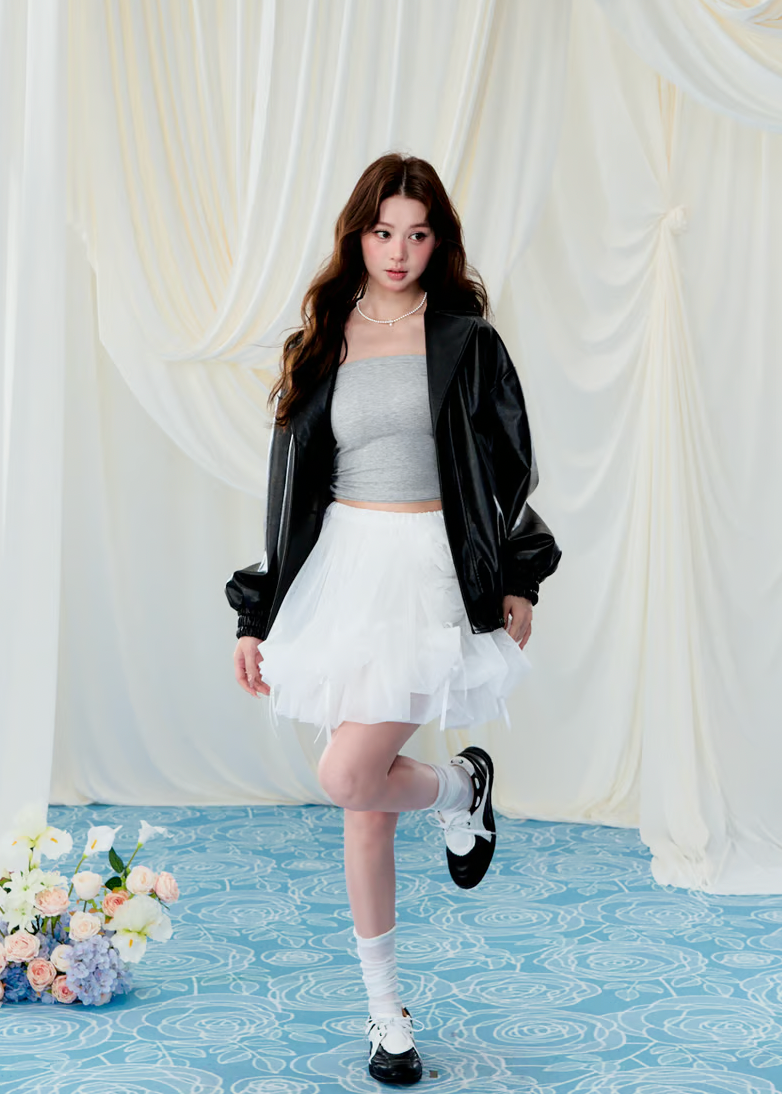 Back Ribbon leather jacket(black)