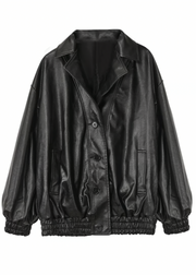Back Ribbon leather jacket(black)