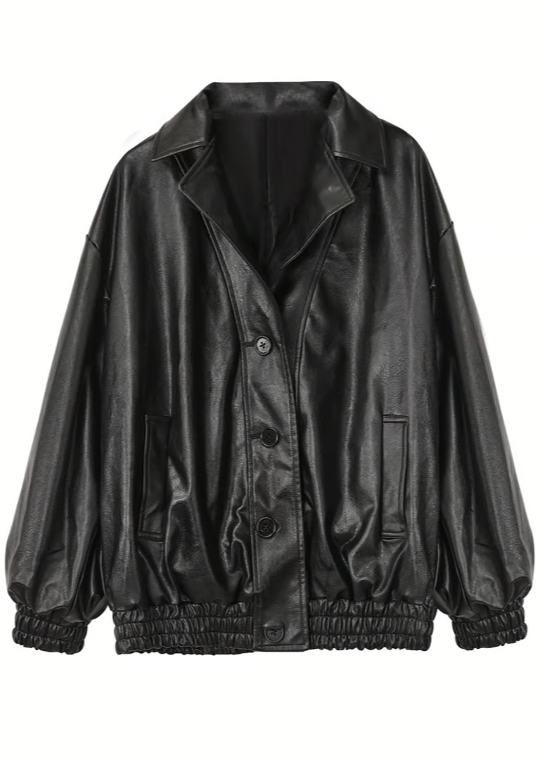 Back Ribbon leather jacket(black)