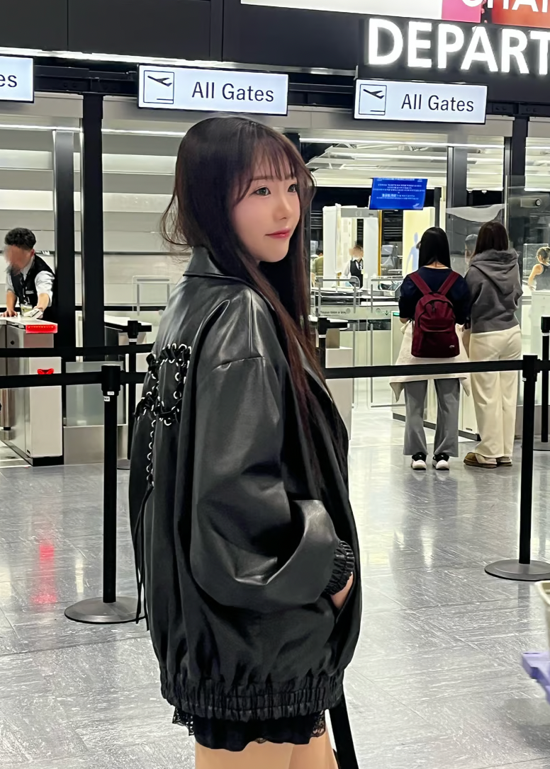 Back Ribbon leather jacket(black)