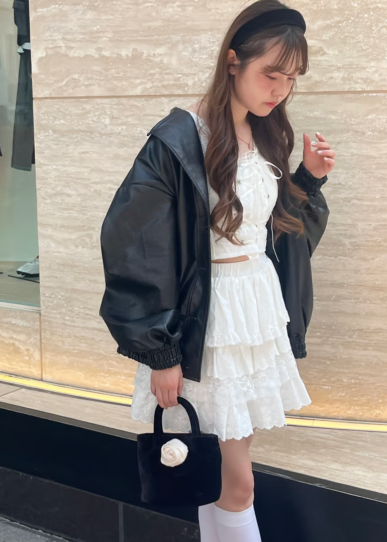 Back Ribbon leather jacket(black)