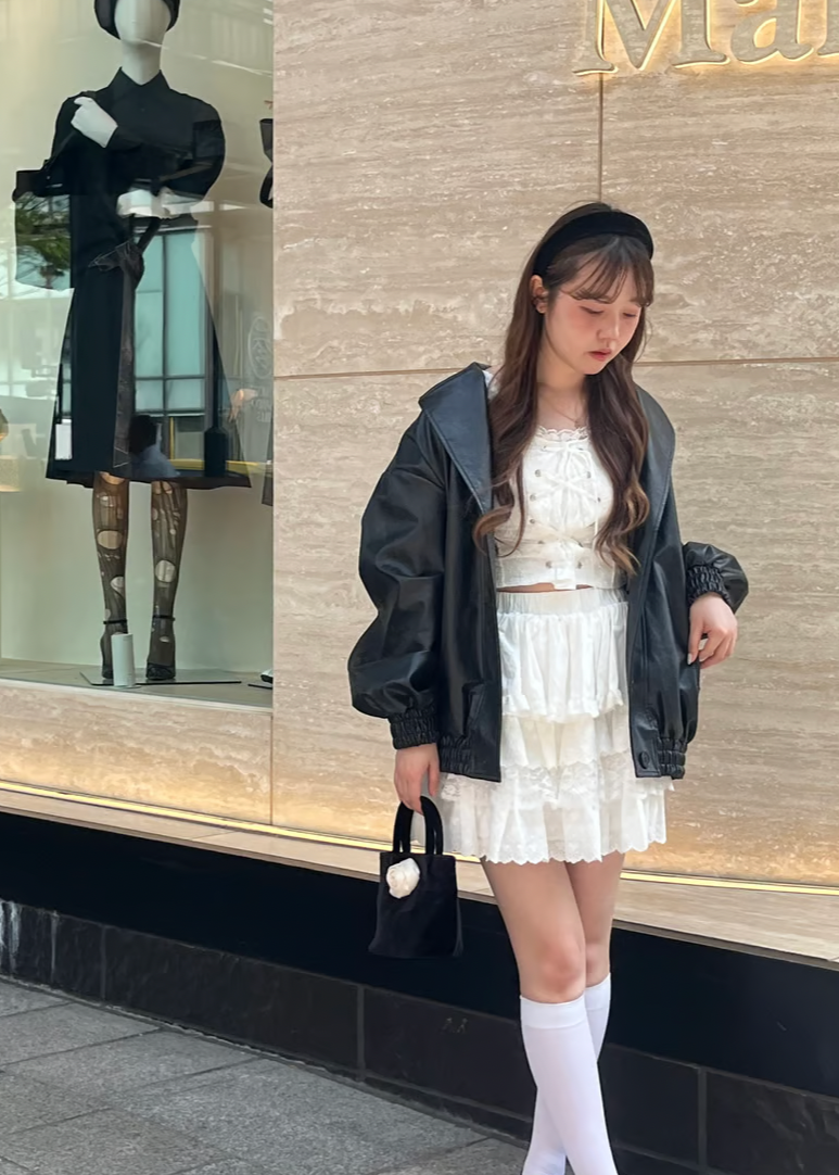 Back Ribbon leather jacket(black)