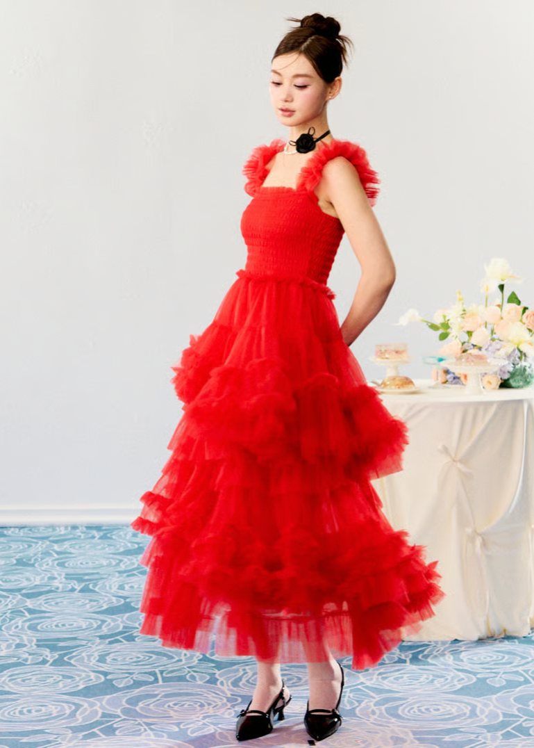 Ballerina” blooming tulle dress(red) – Treat Ürself
