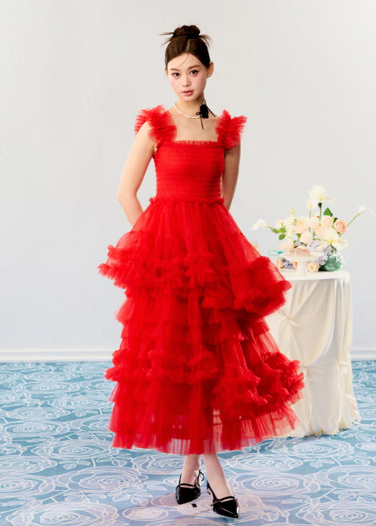 Ballerina” blooming tulle dress(red) – Treat Ürself