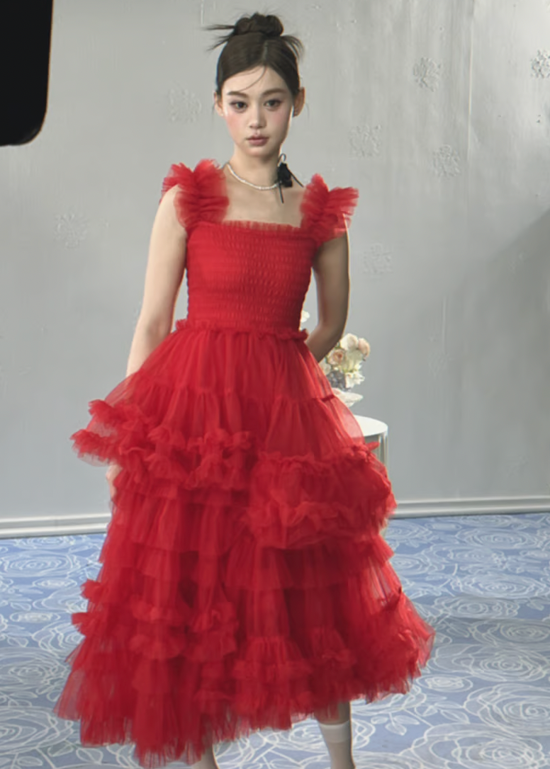 ”Ballerina” blooming tulle dress(red)