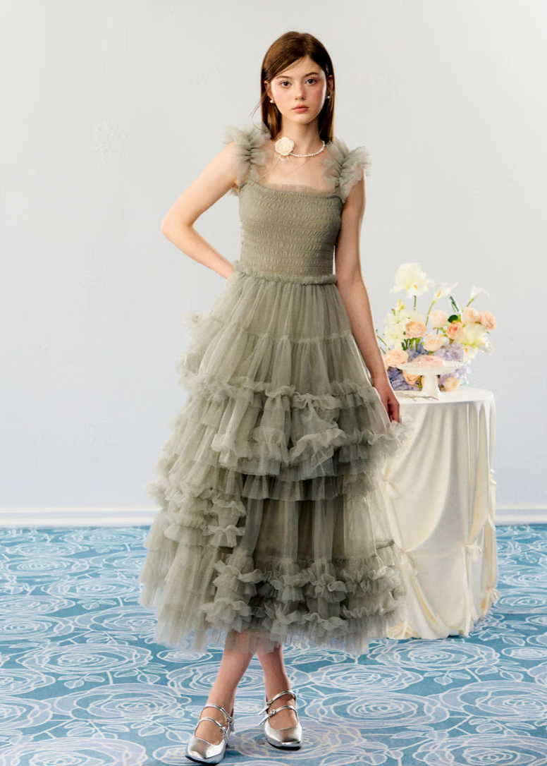 ”Ballerina” blooming tulle dress(moss green)
