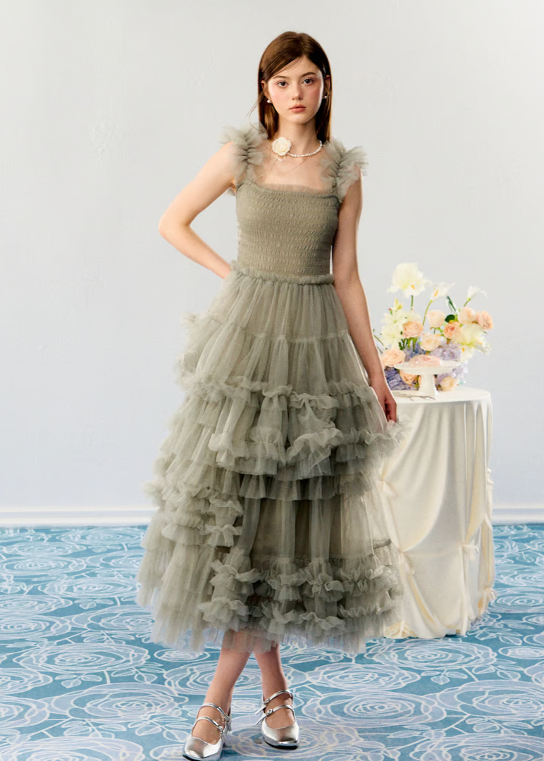 ”Ballerina” blooming tulle dress(moss green)