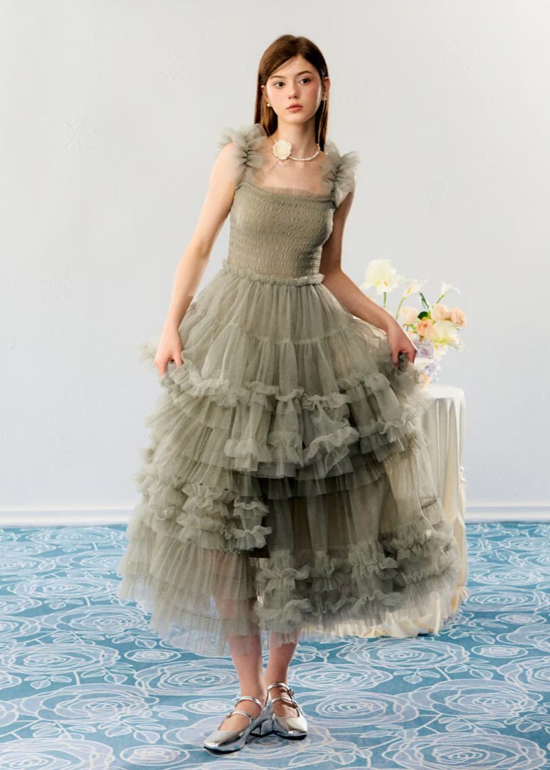 ”Ballerina” blooming tulle dress(moss green)