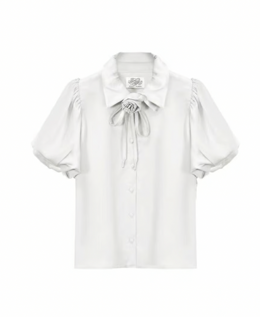 Rose choker satin puff blouse