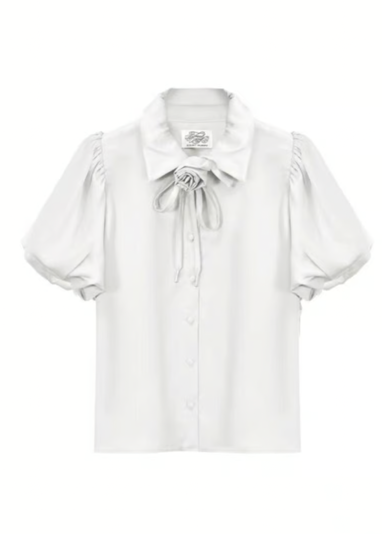 Rose choker satin puff blouse