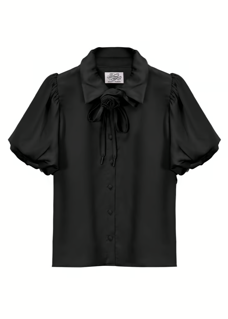Rose choker satin puff blouse
