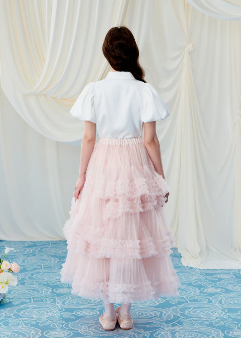 Rose choker satin puff blouse