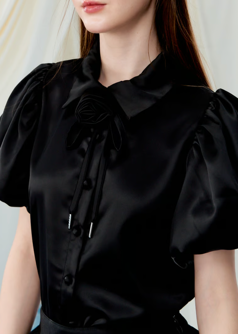Treat Ürself Rosechoker satin puffblouse Rose choker satin puff blouse – Treat Ürself