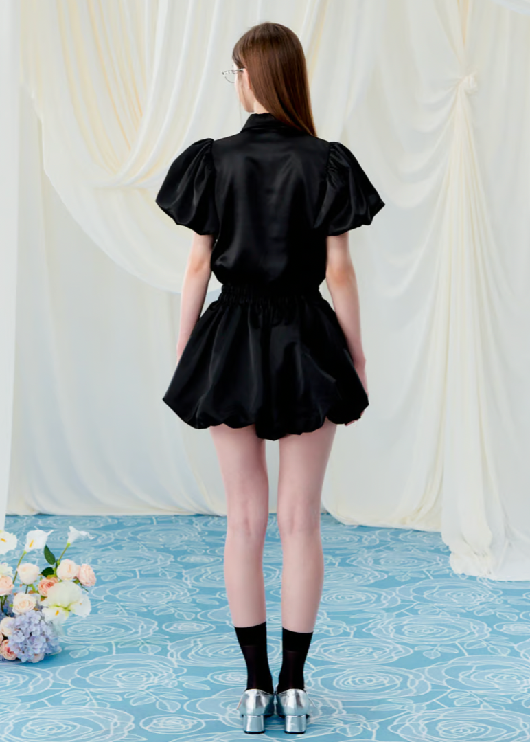 Rose choker satin puff blouse