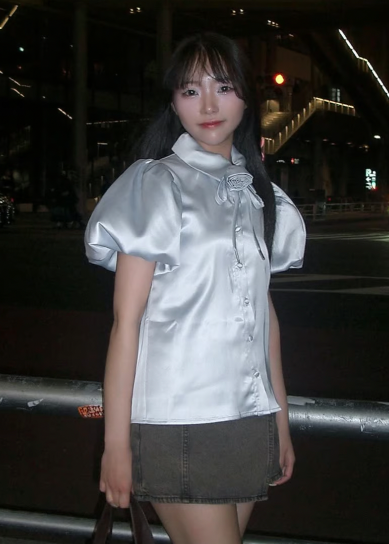 Rose choker satin puff blouse