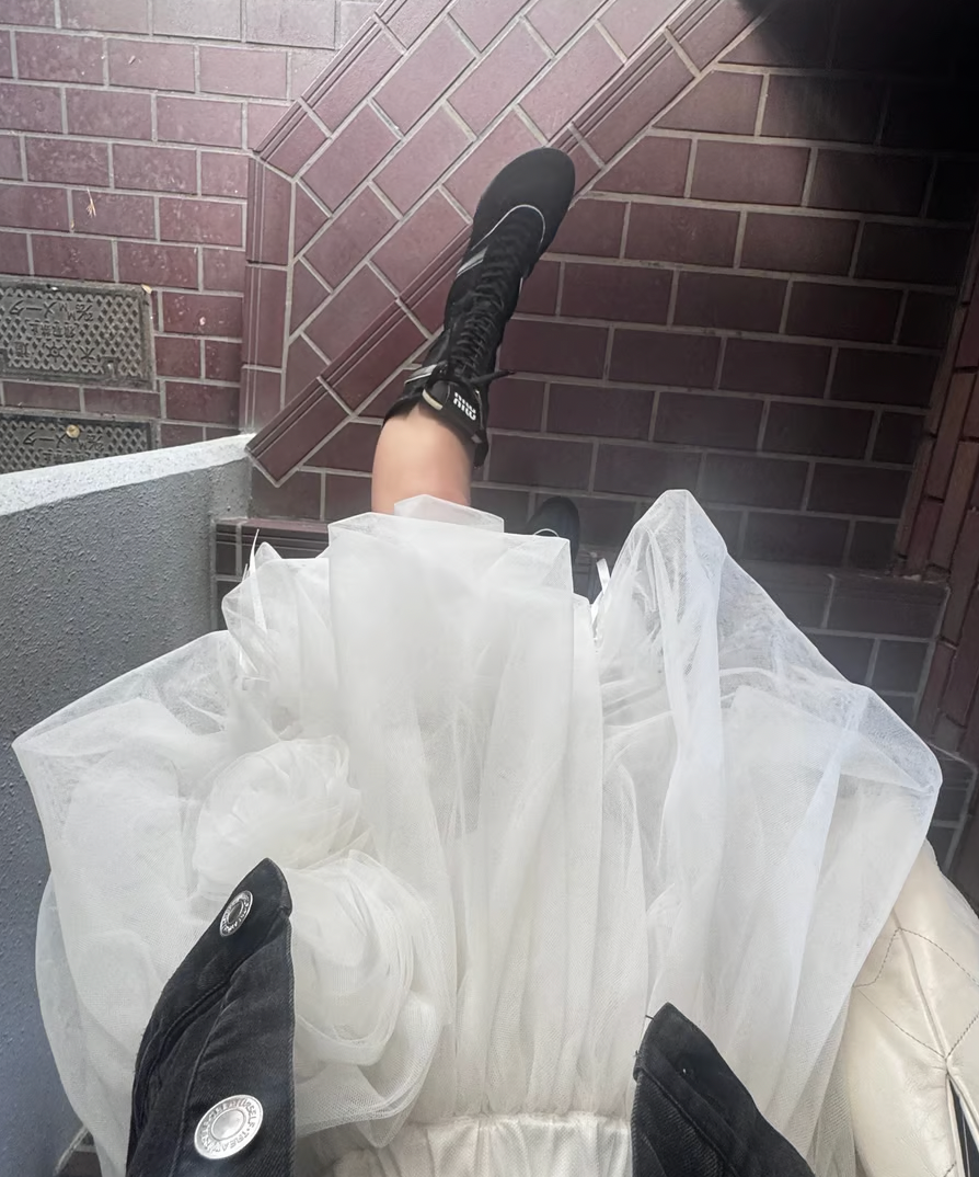【Delivery within 2 weeks】Rose motif ribbon tulle skirt(mini)