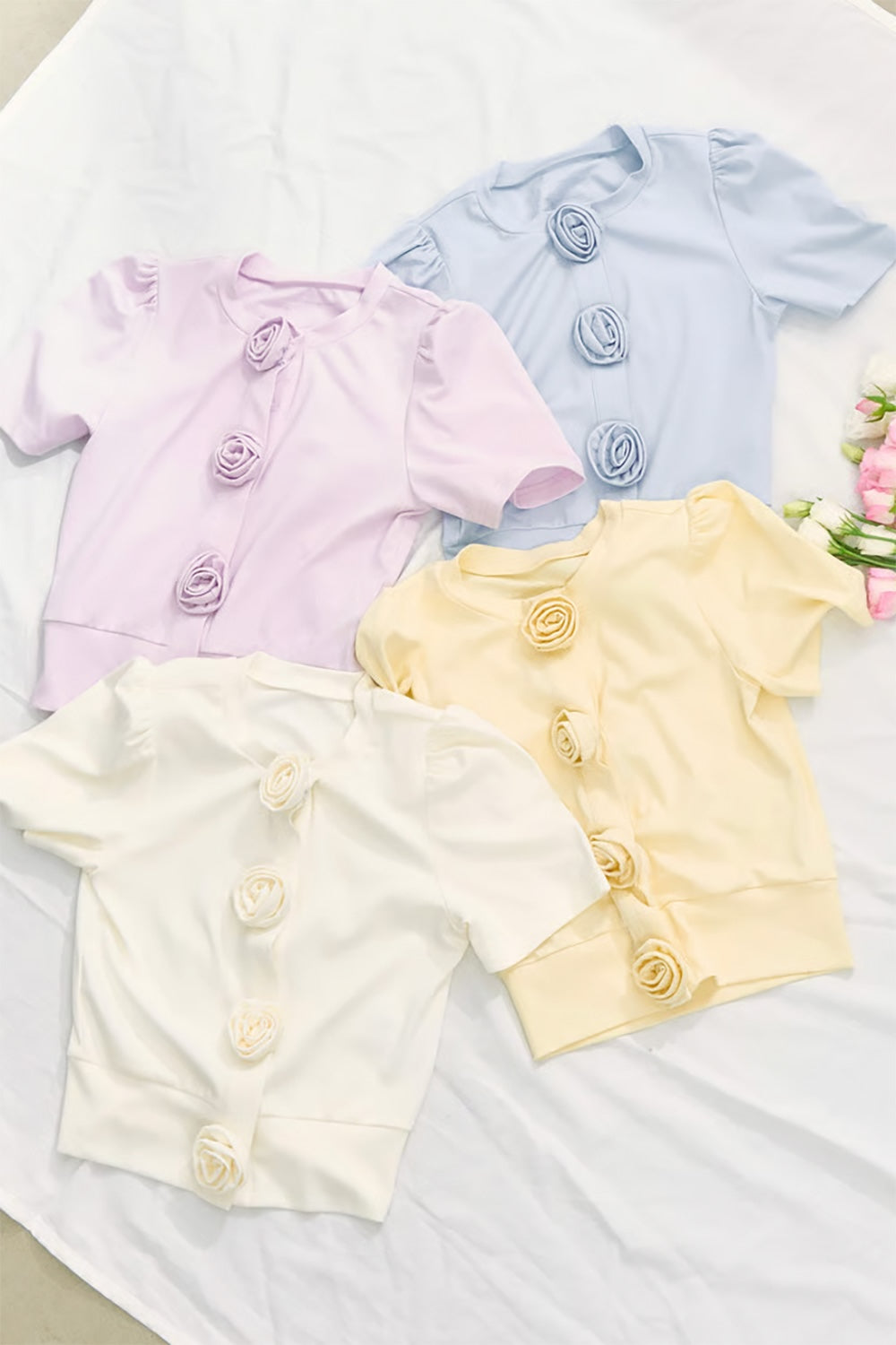 Rose flower motif short sleeve cardigan