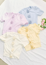 Rose flower motif short sleeve cardigan