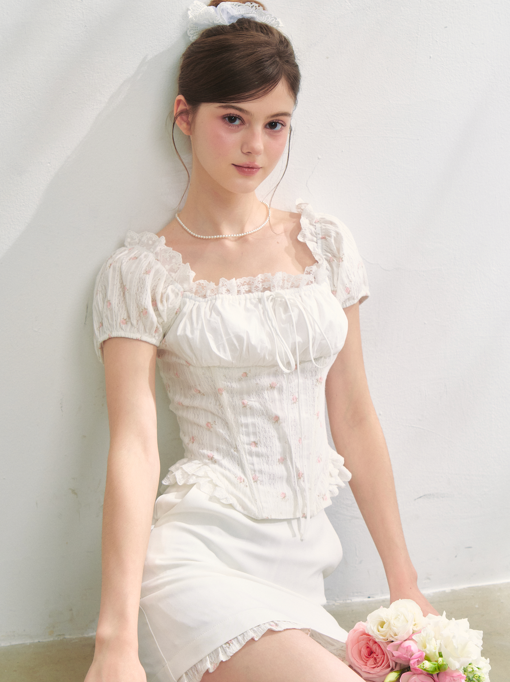 Lacy rose corset blouse/Whip layered skirts
