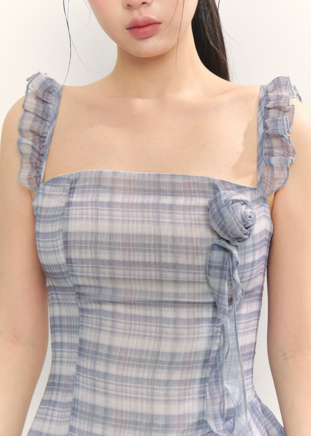 Rosy check frill dress