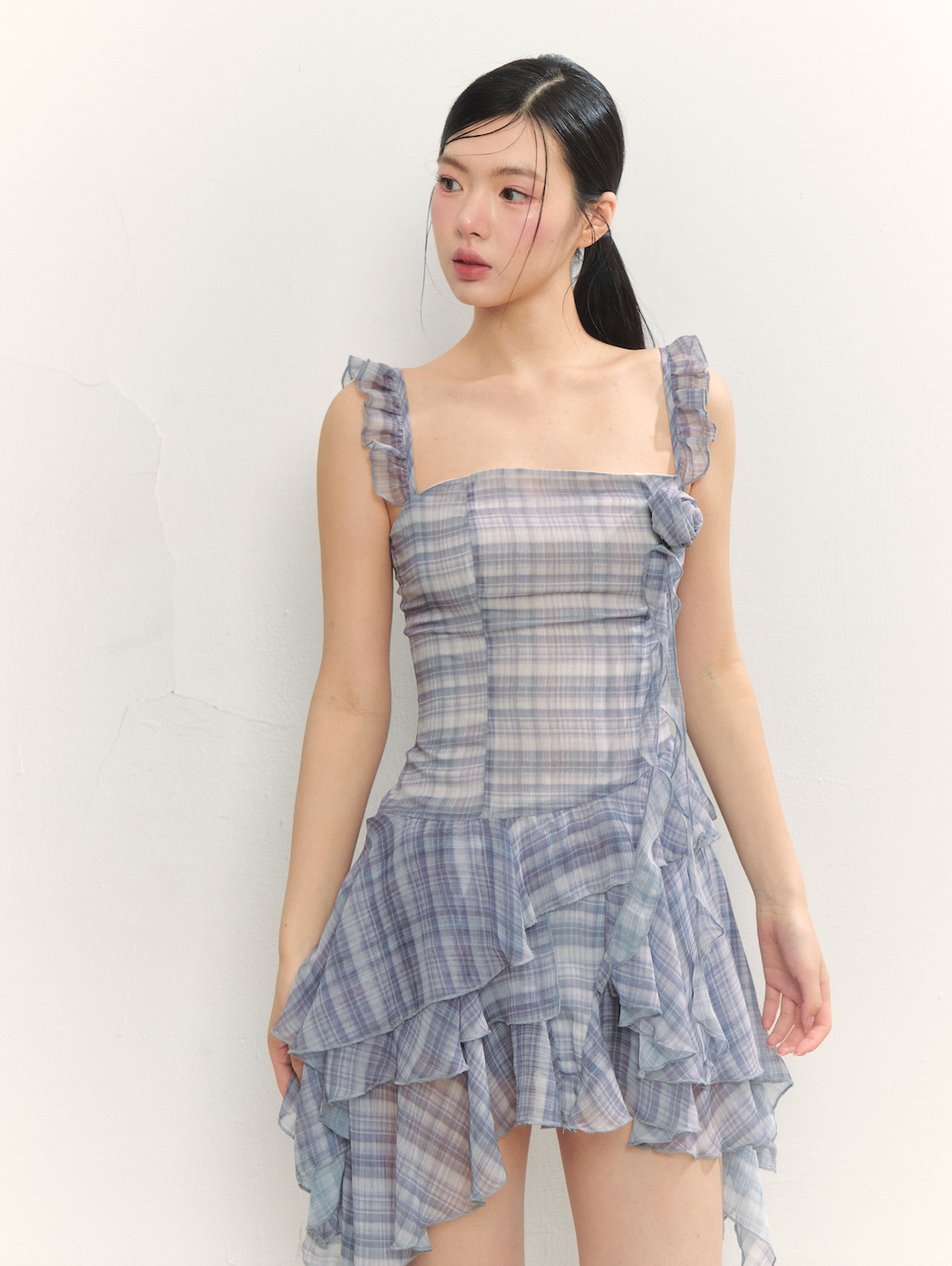 Rosy check frill dress