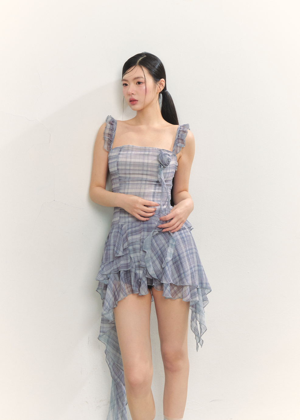Rosy check frill dress