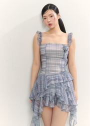 Rosy check frill dress