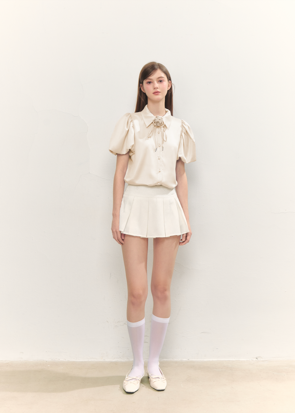 Rose choker satin puff blouse(pink)