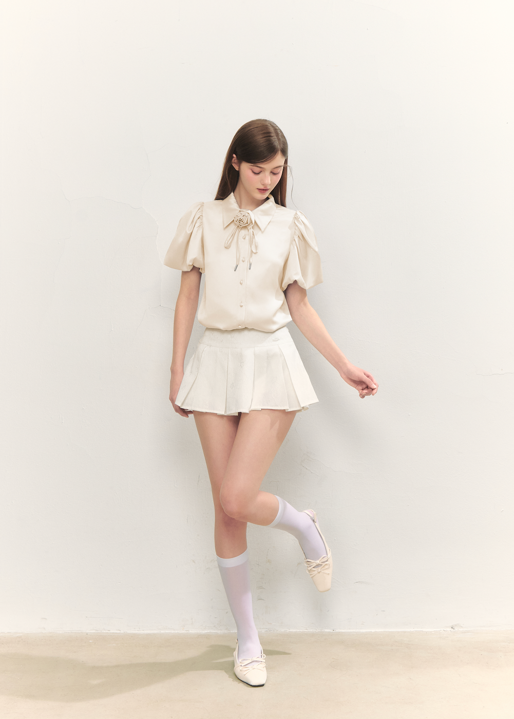 Rose choker satin puff blouse(pink)