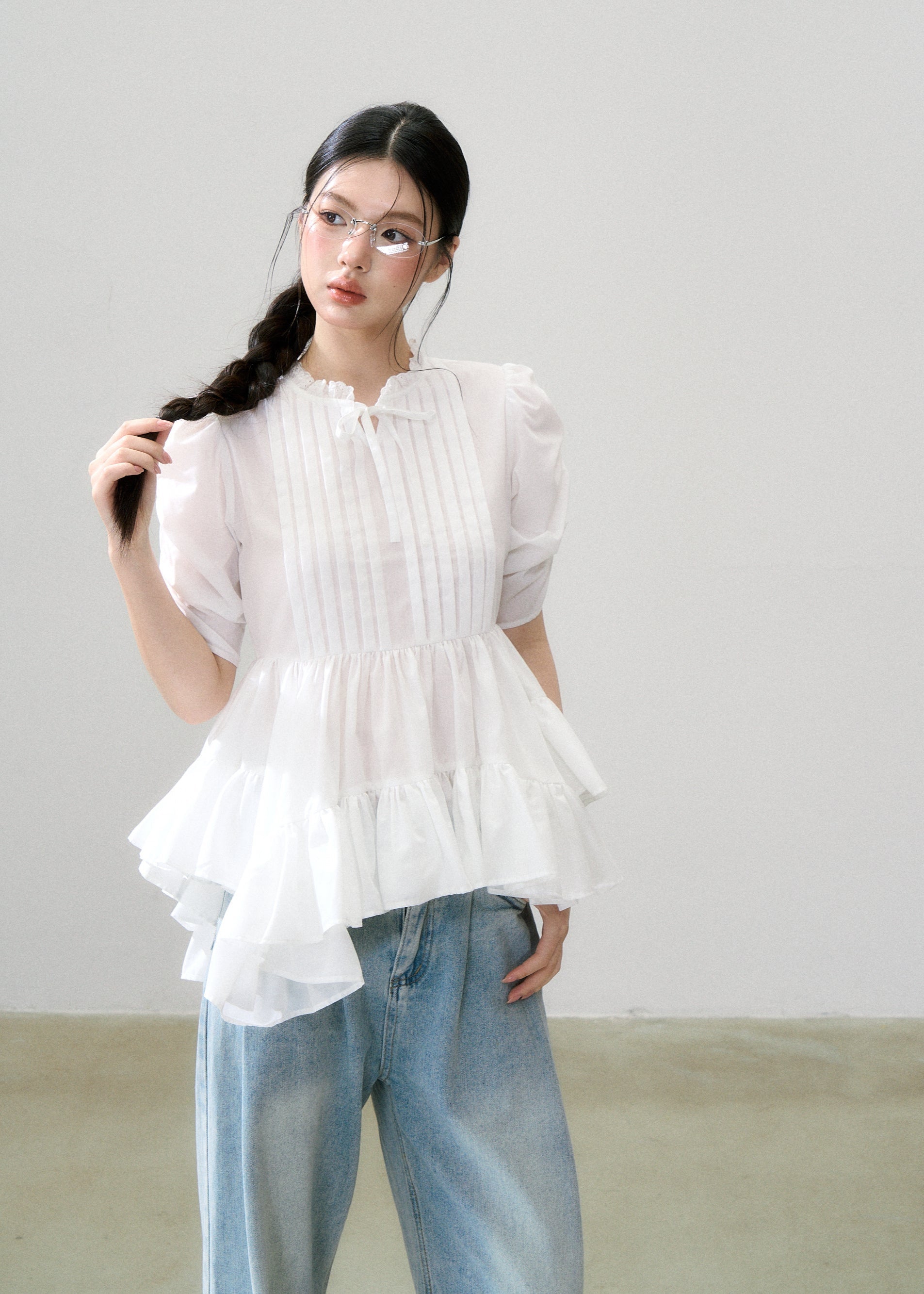 Twist Flare Pintuck Blouse