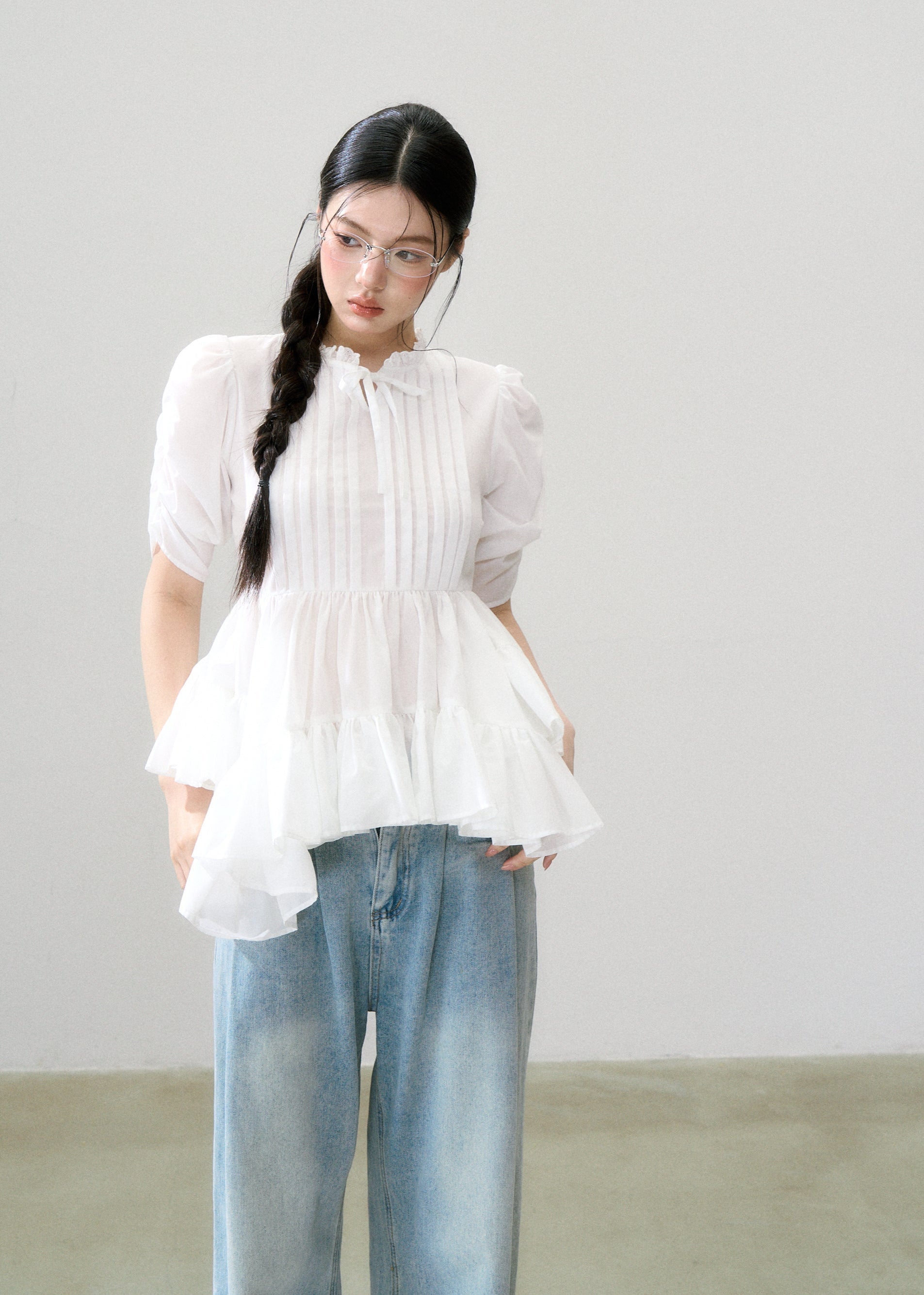 Twist Flare Pintuck Blouse