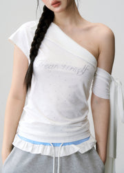 Ribbon charm one shoulder T-shirts