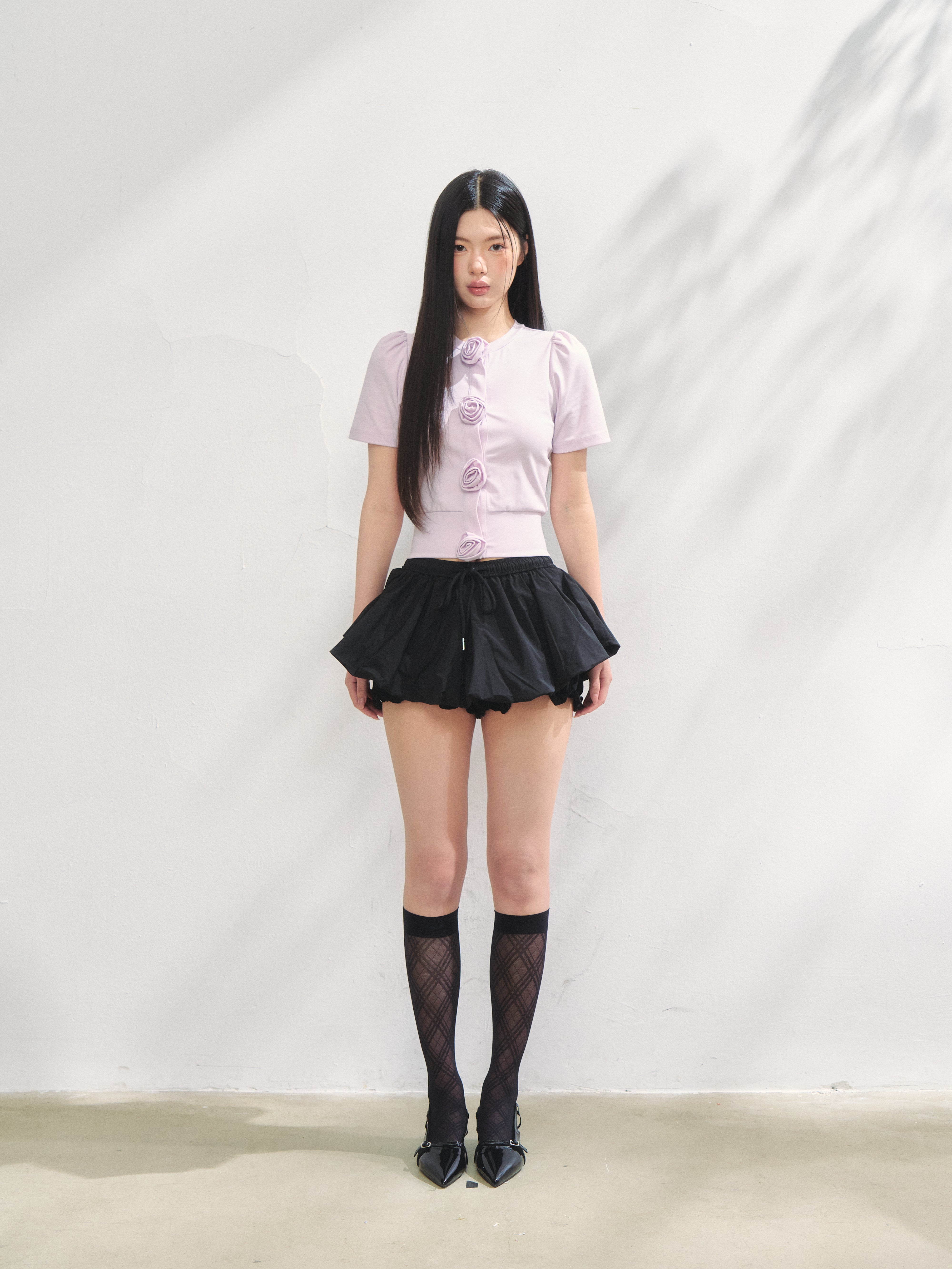 Rose flower motif short sleeve cardigan