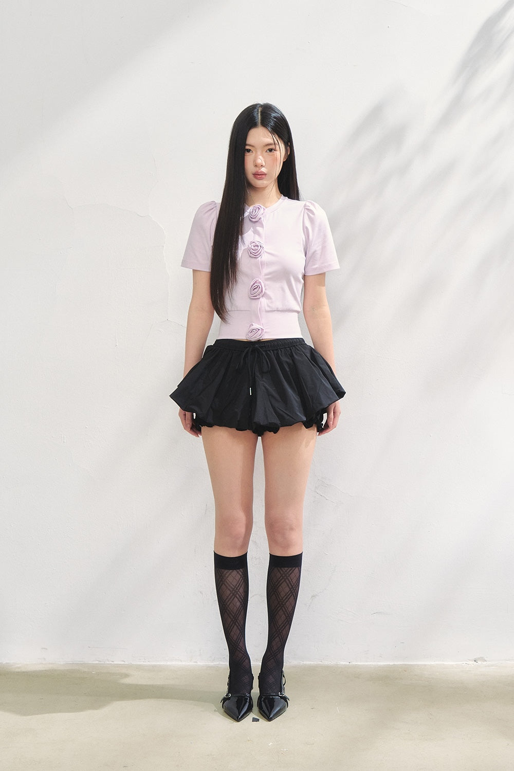 Rose flower motif short sleeve cardigan