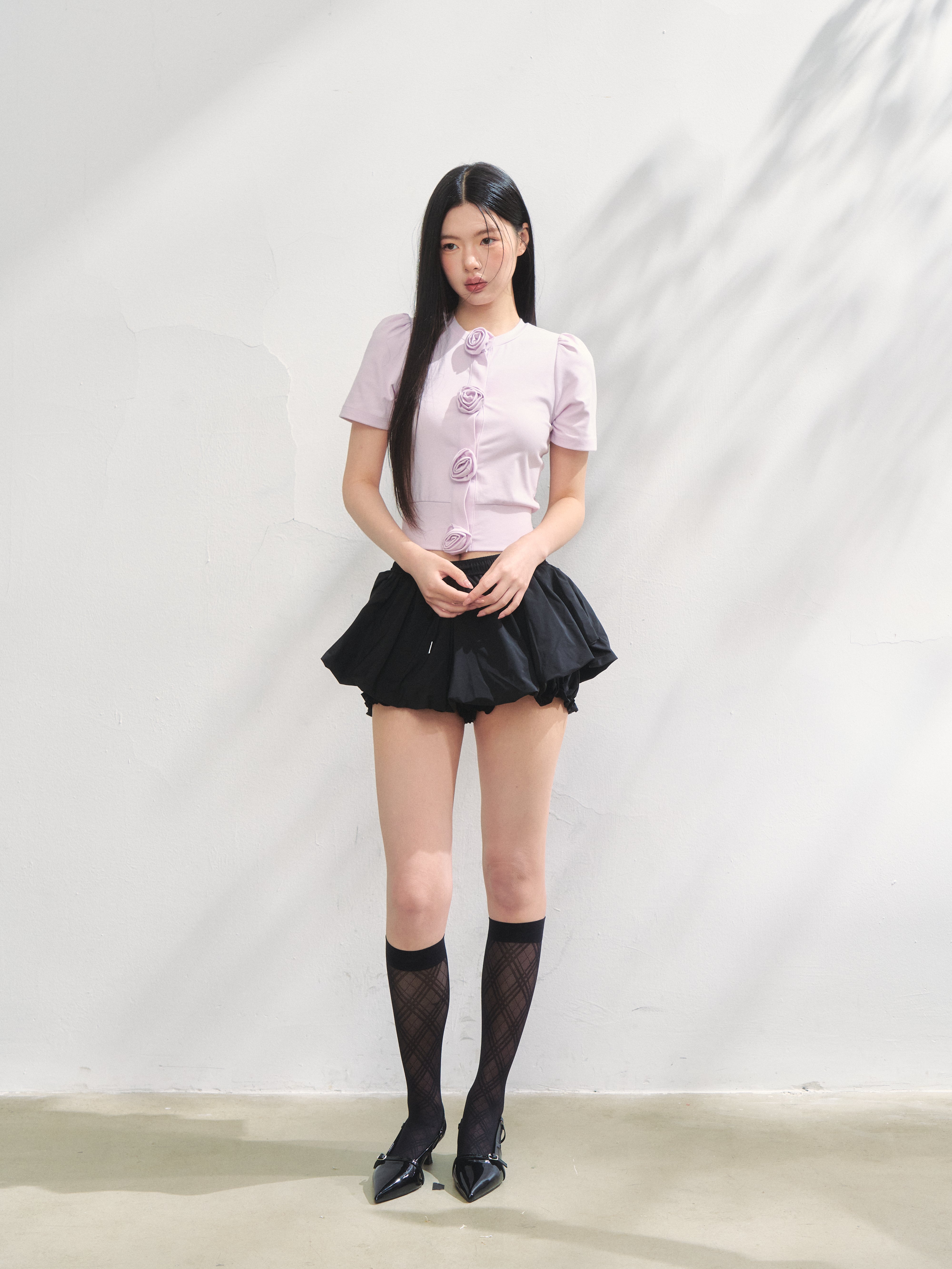 Rose flower motif short sleeve cardigan
