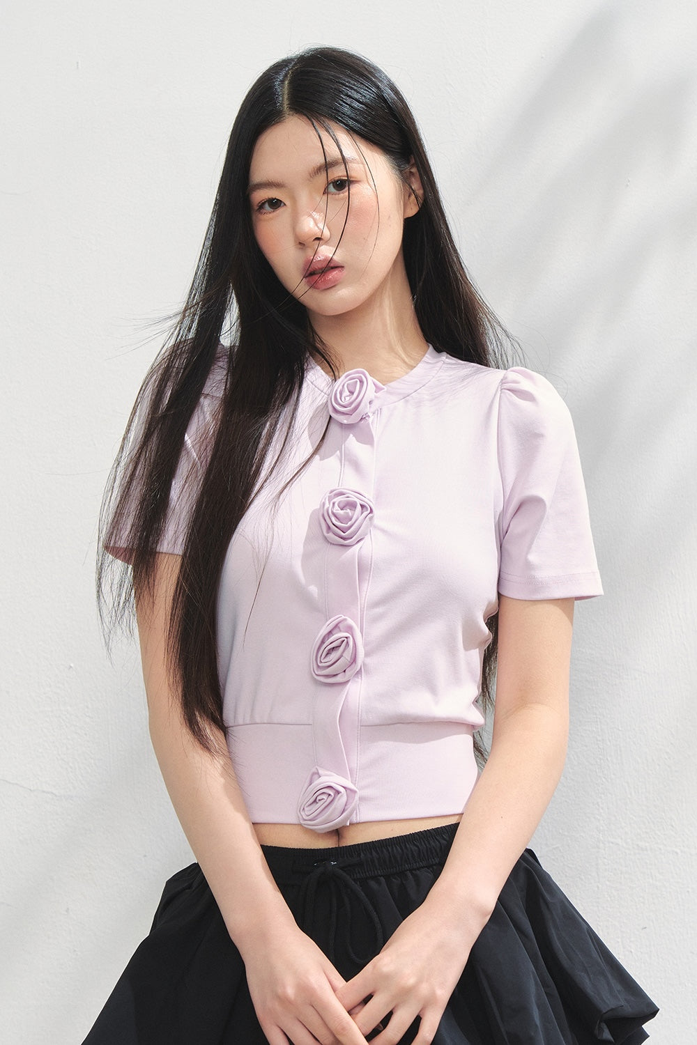 Rose flower motif short sleeve cardigan