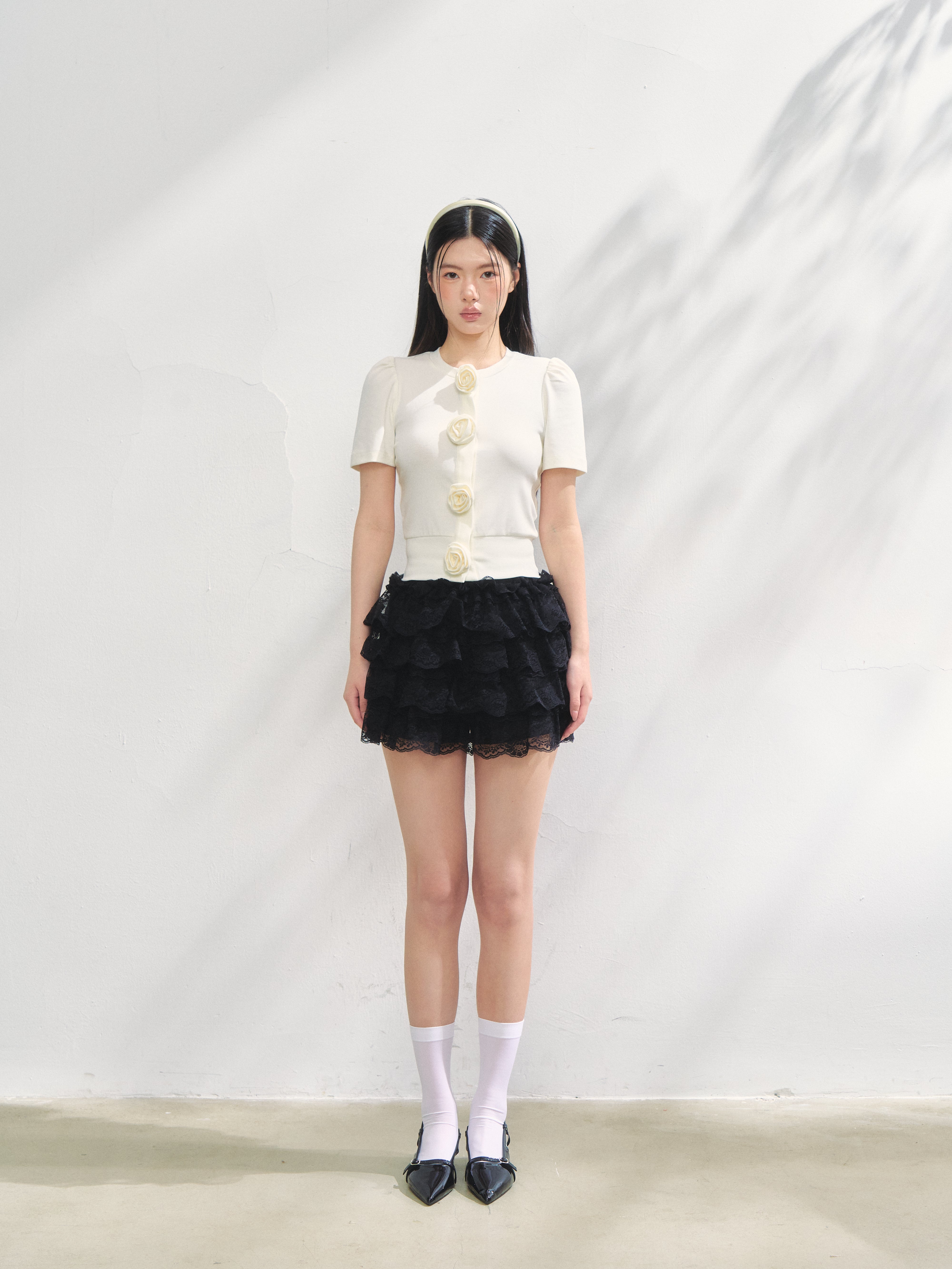Rose flower motif short sleeve cardigan