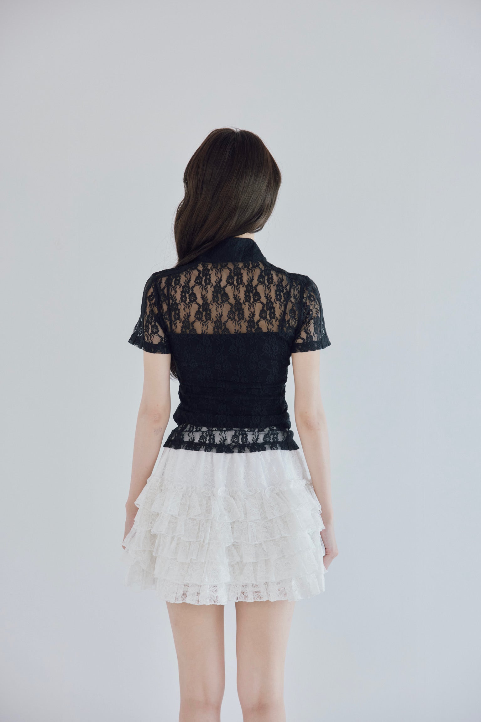 Logo lace half-zip tops