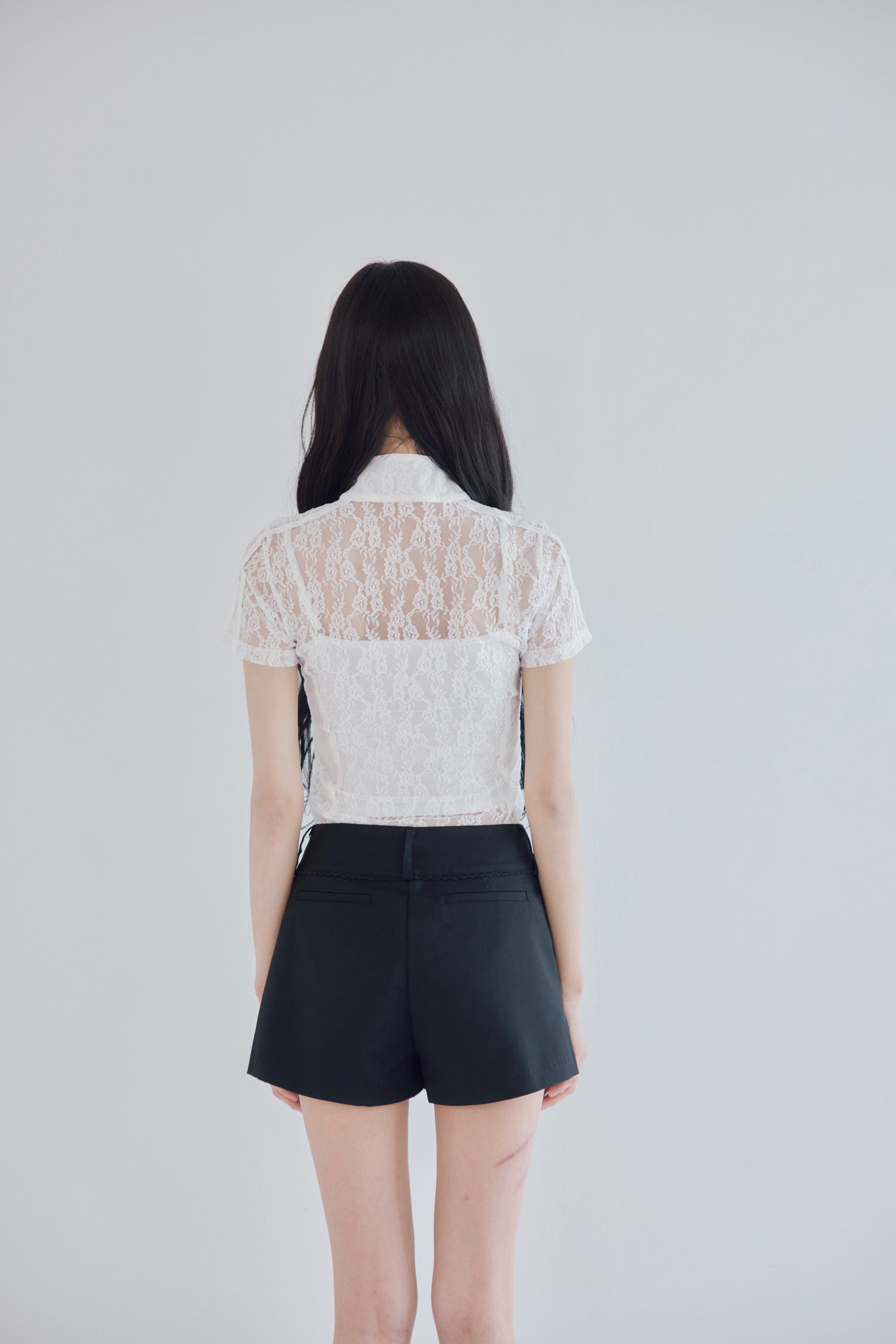 Logo lace half-zip tops