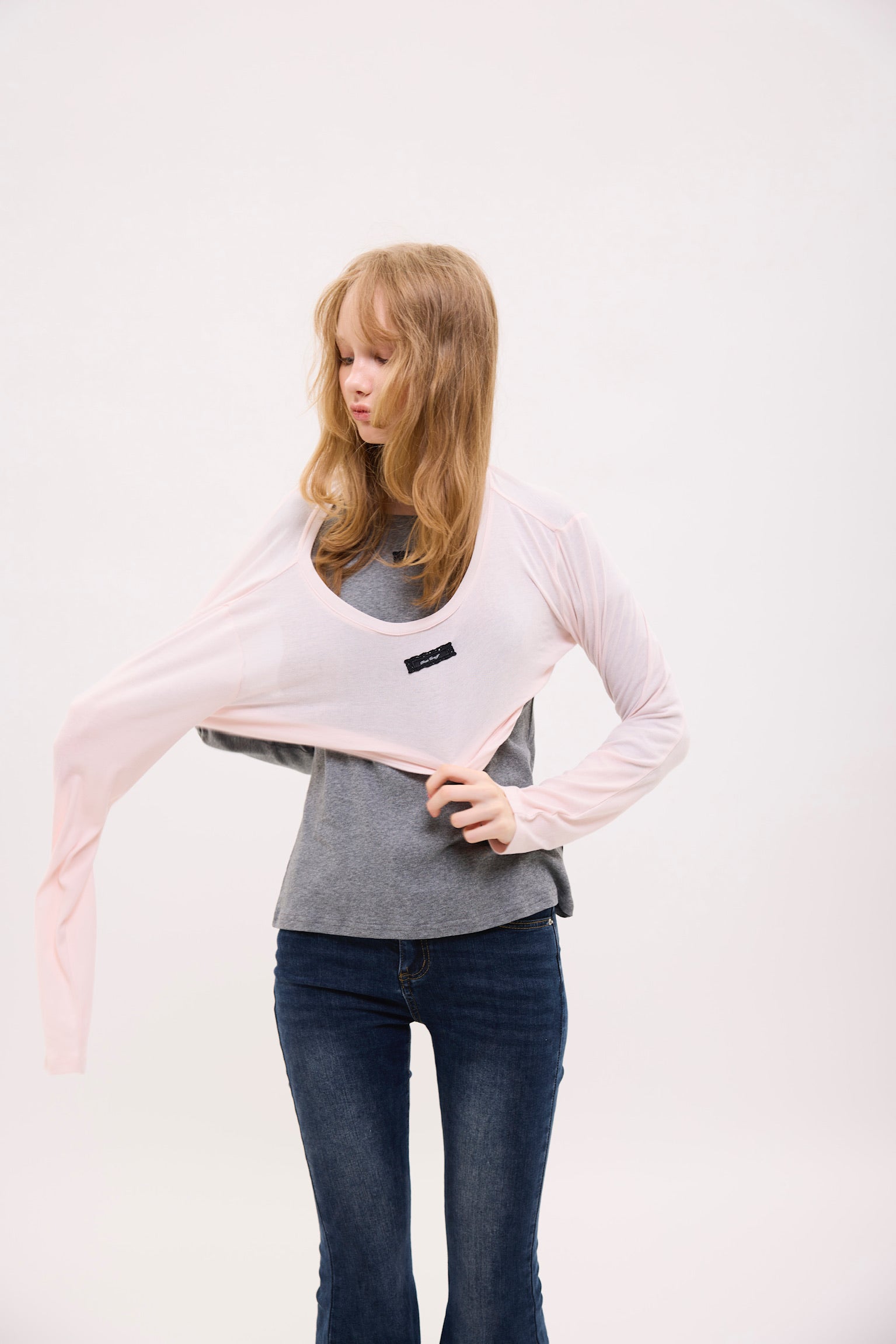 lace tag long sleeve T-shirts