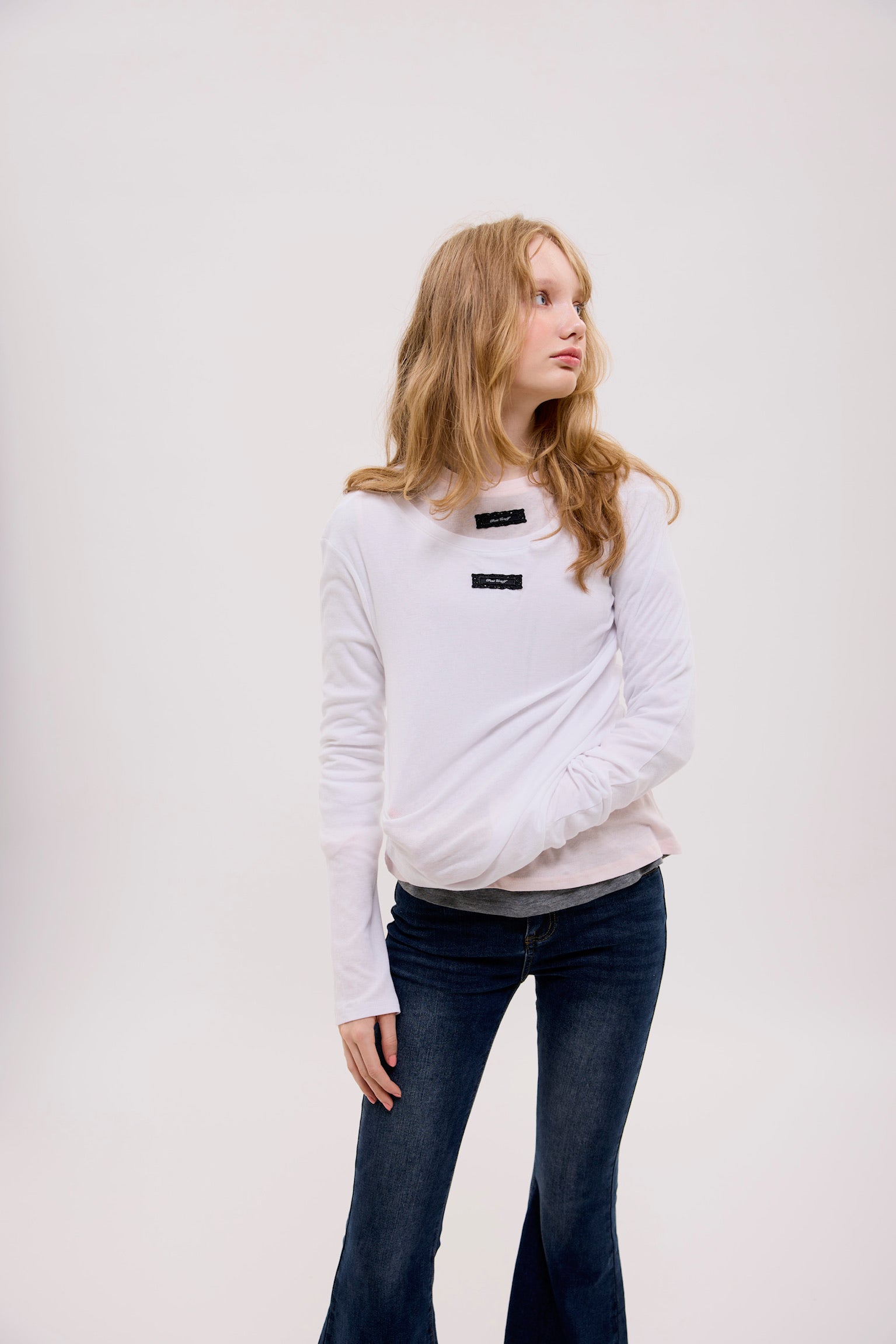 lace tag long sleeve T-shirts