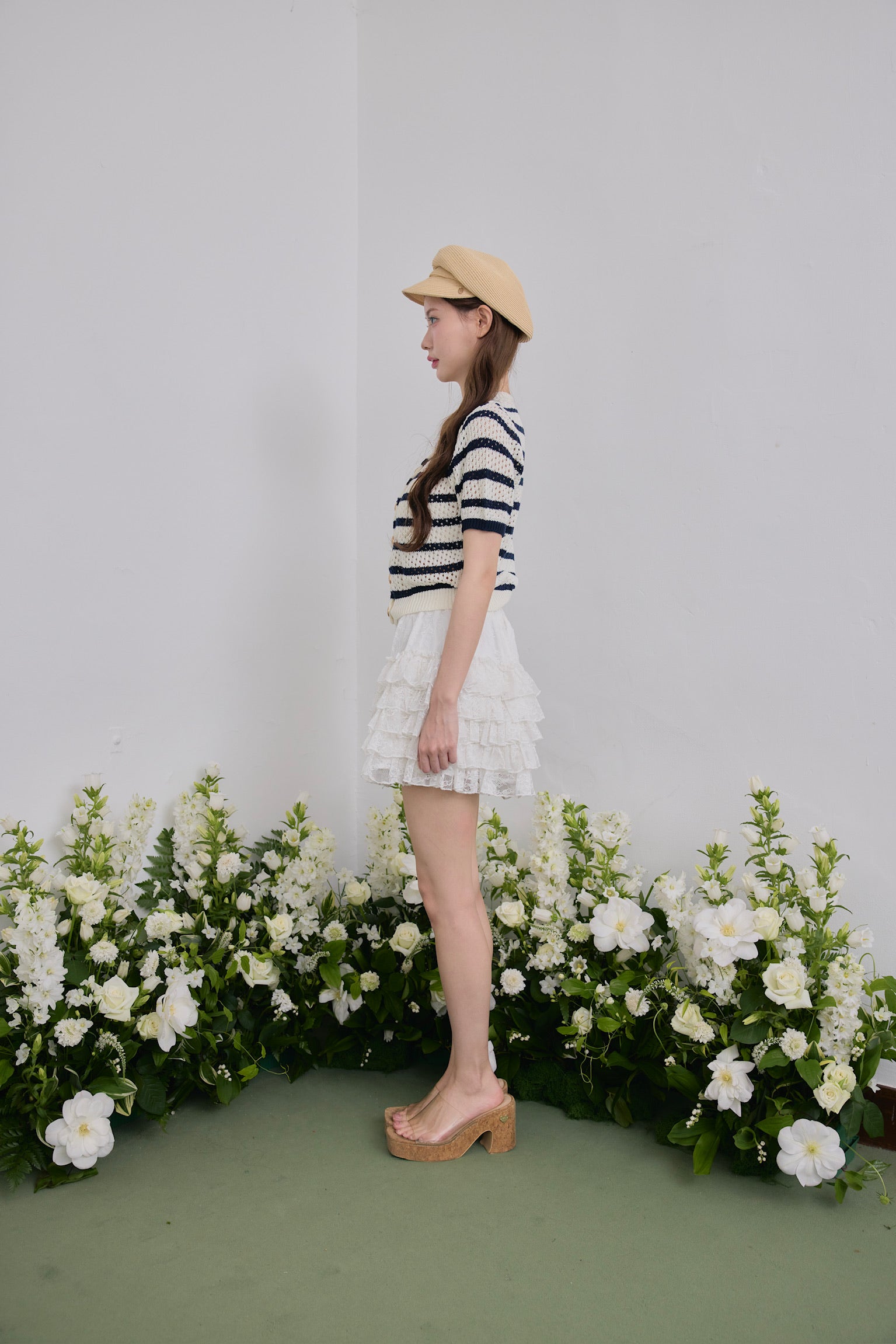 Marine border knit cardigan