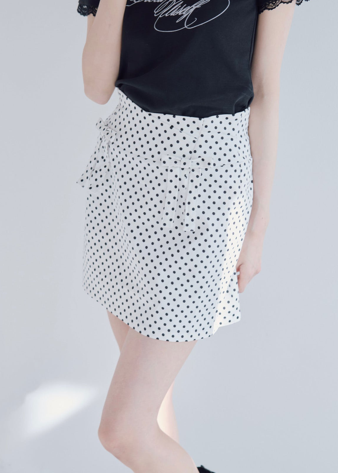 highwaist dot ribbon skirt