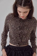 Leopard Rose flower motif knit cardigan