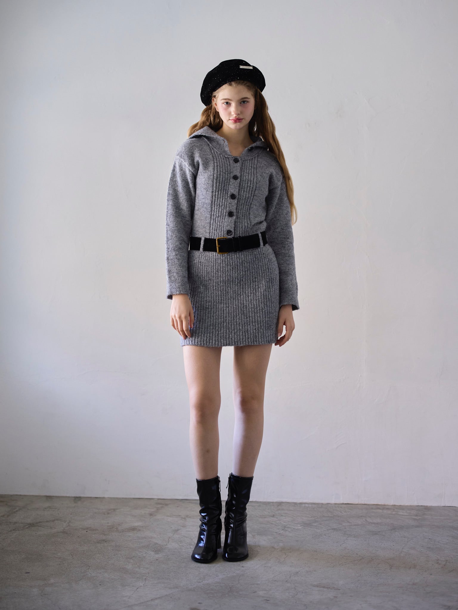 sailor collar knit one-piece (gray)