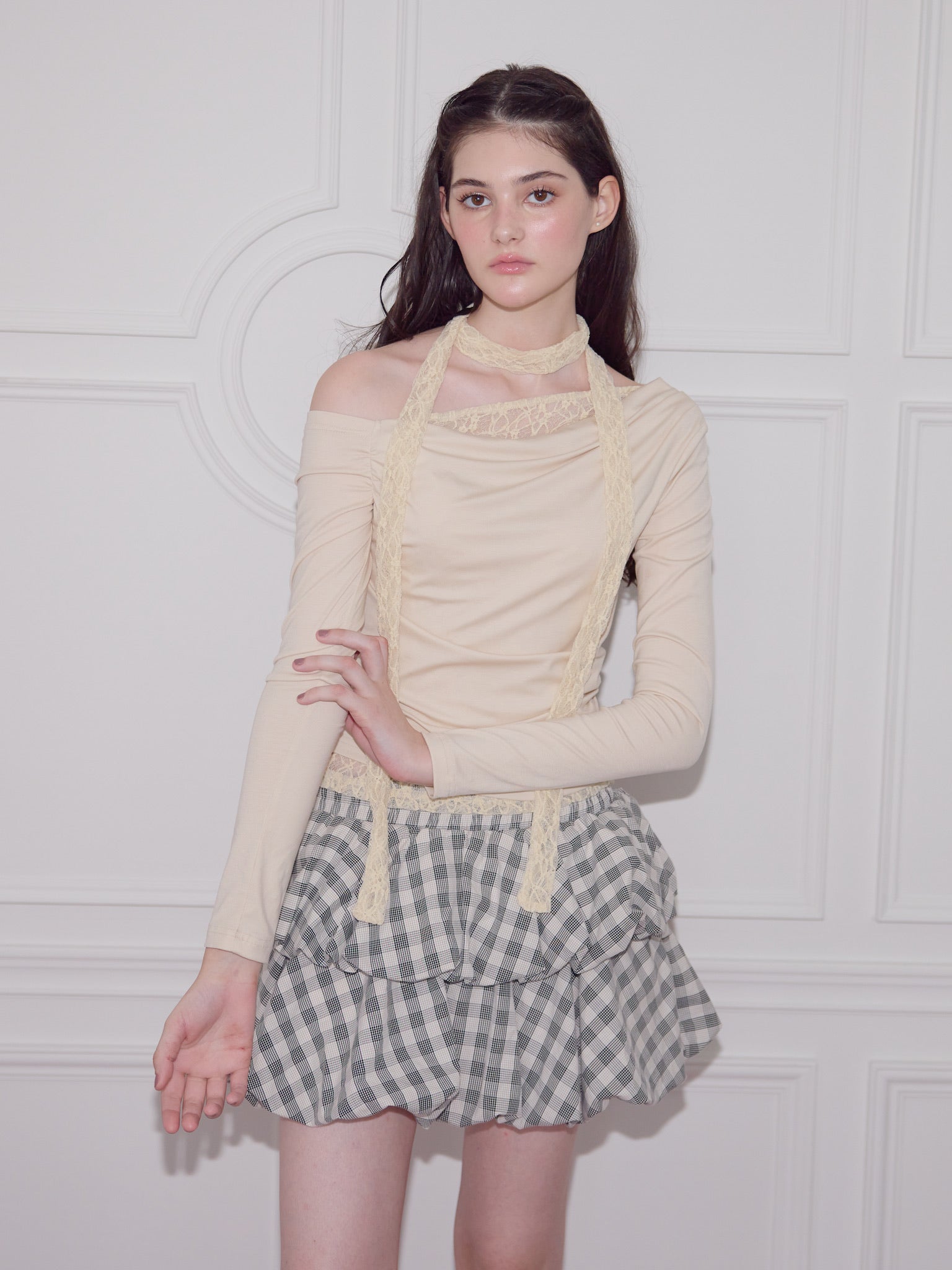 Gingham Ruffle corset blouse