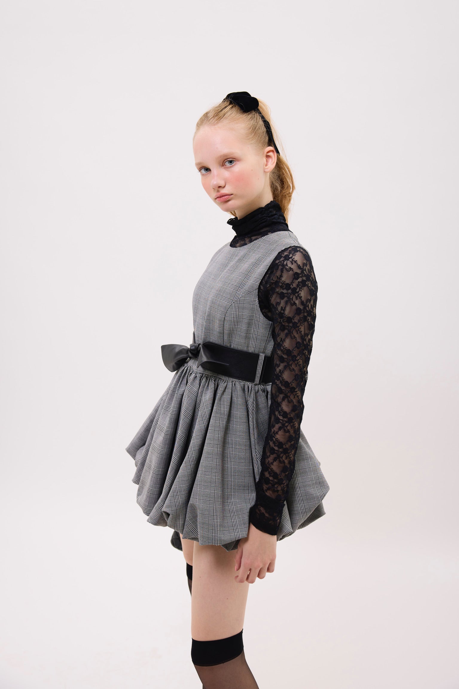 tartan check balloon one-piece
