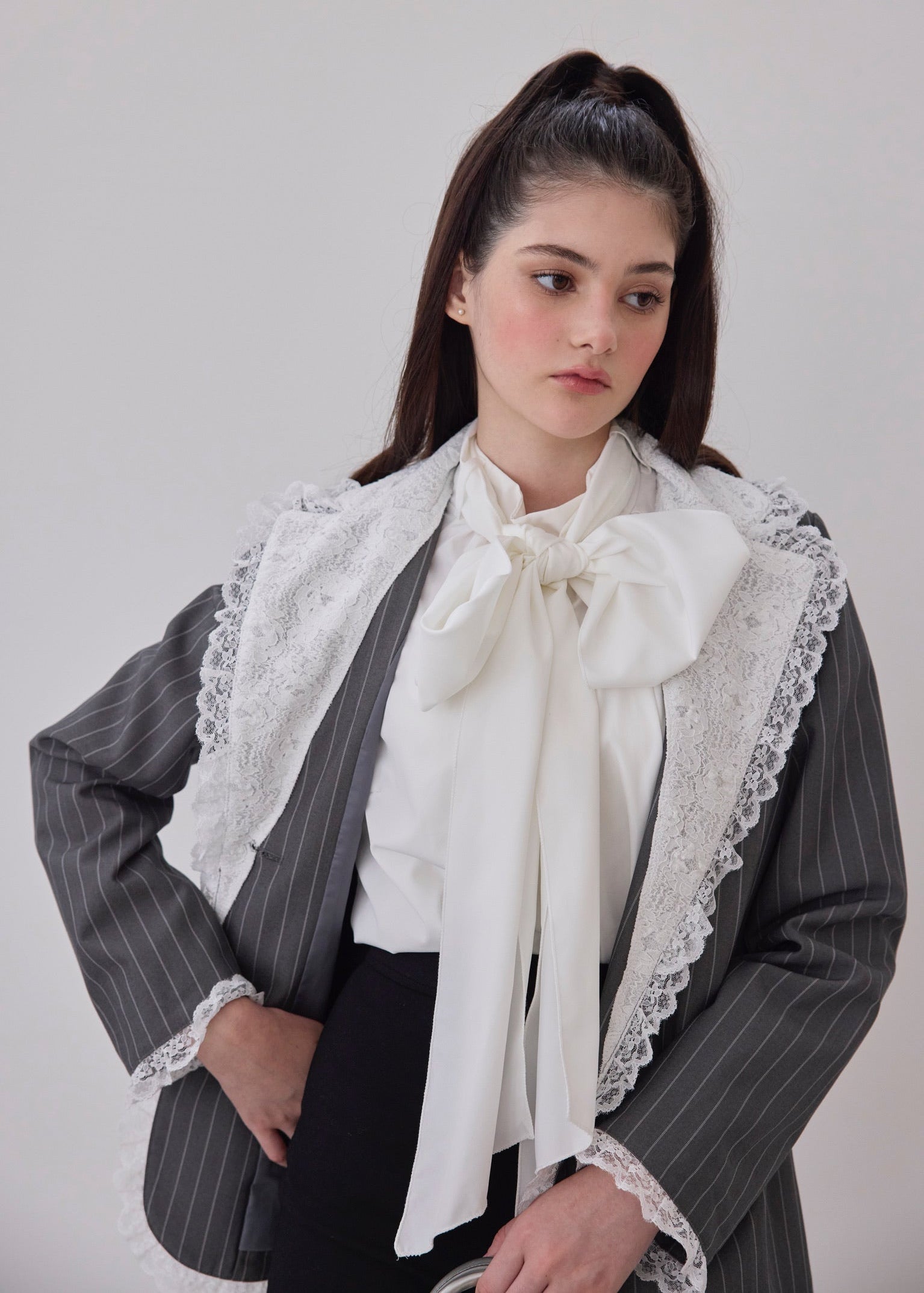 basic ribbon tie blouse